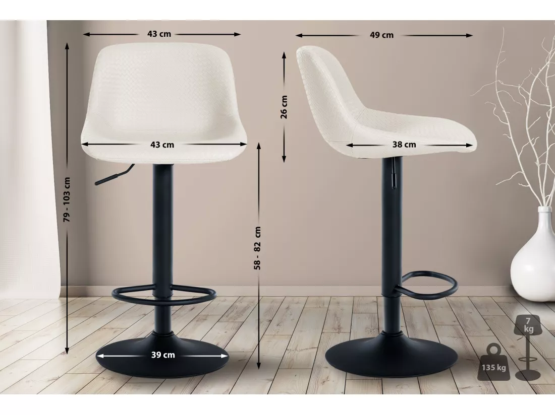 Lot de 2 Tabouret de bar - Similicuir - Crème - Loft