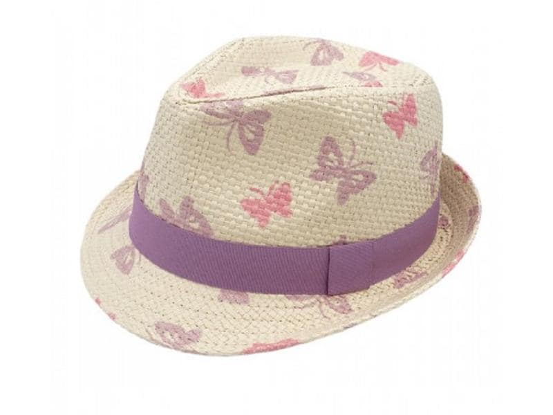 maximo Strohhut Butterfly White Sand/Lavendel Gr. 47 Mini Girl-Trilby mit Schmetterling