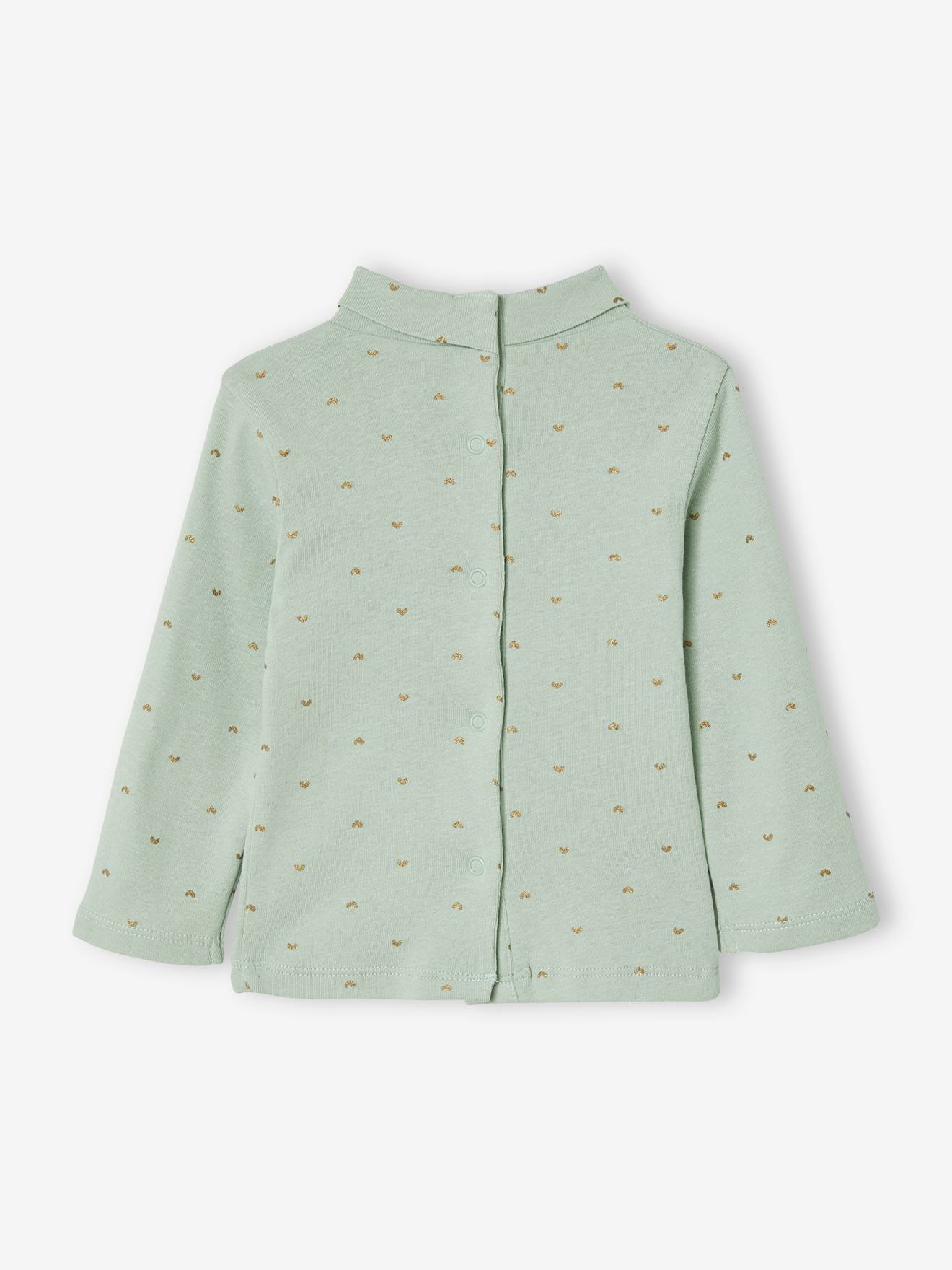 Conjunto com 2 camisetas de gola alta para bebê menina, verde médio, bicolor/multicoloridas