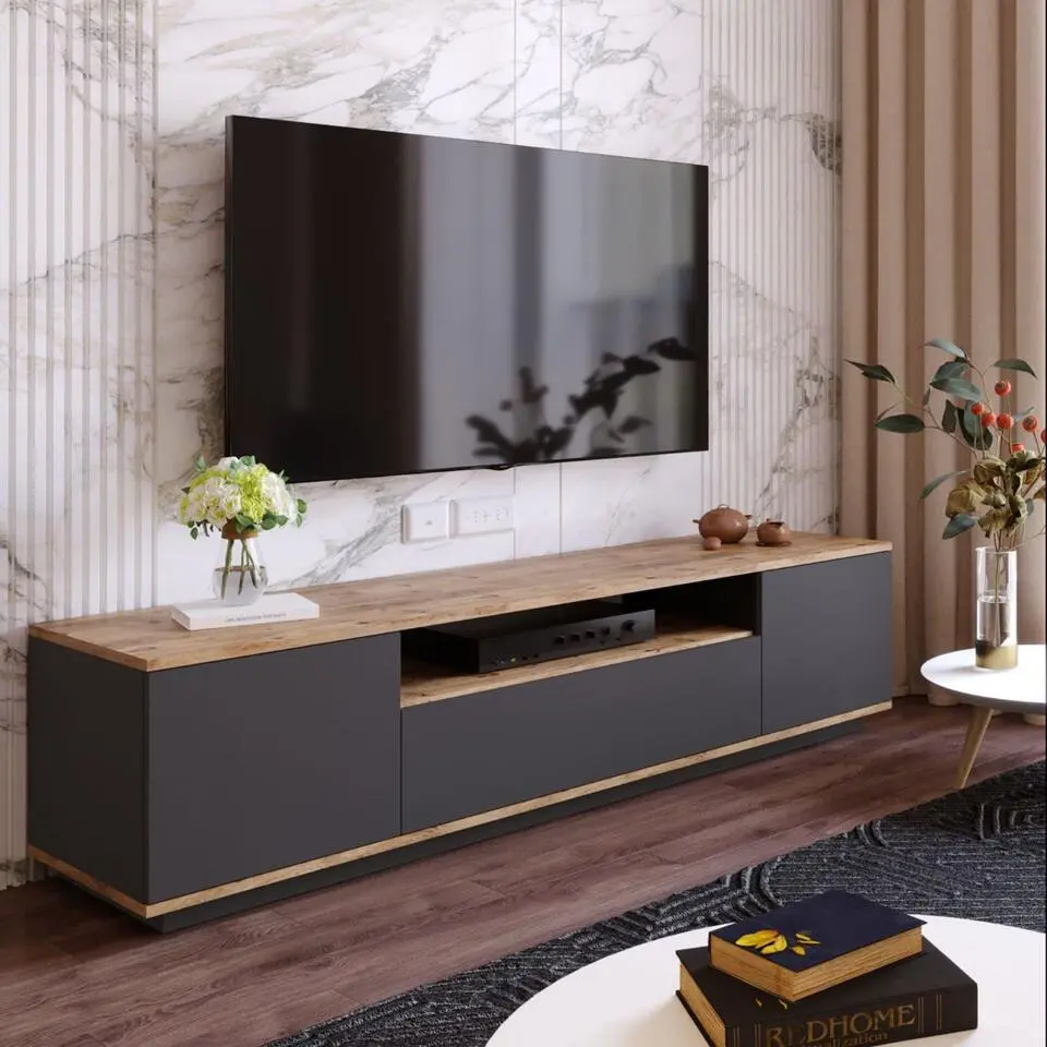 CALICOSY - TV-Meubel FR7-AA - Handgemaakt eiken / grijs - 44,6x180x44,5 cm
