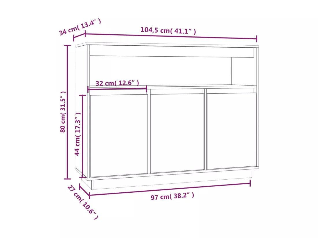 Buffet 104,5x34x80 cm Bois massif de pin
