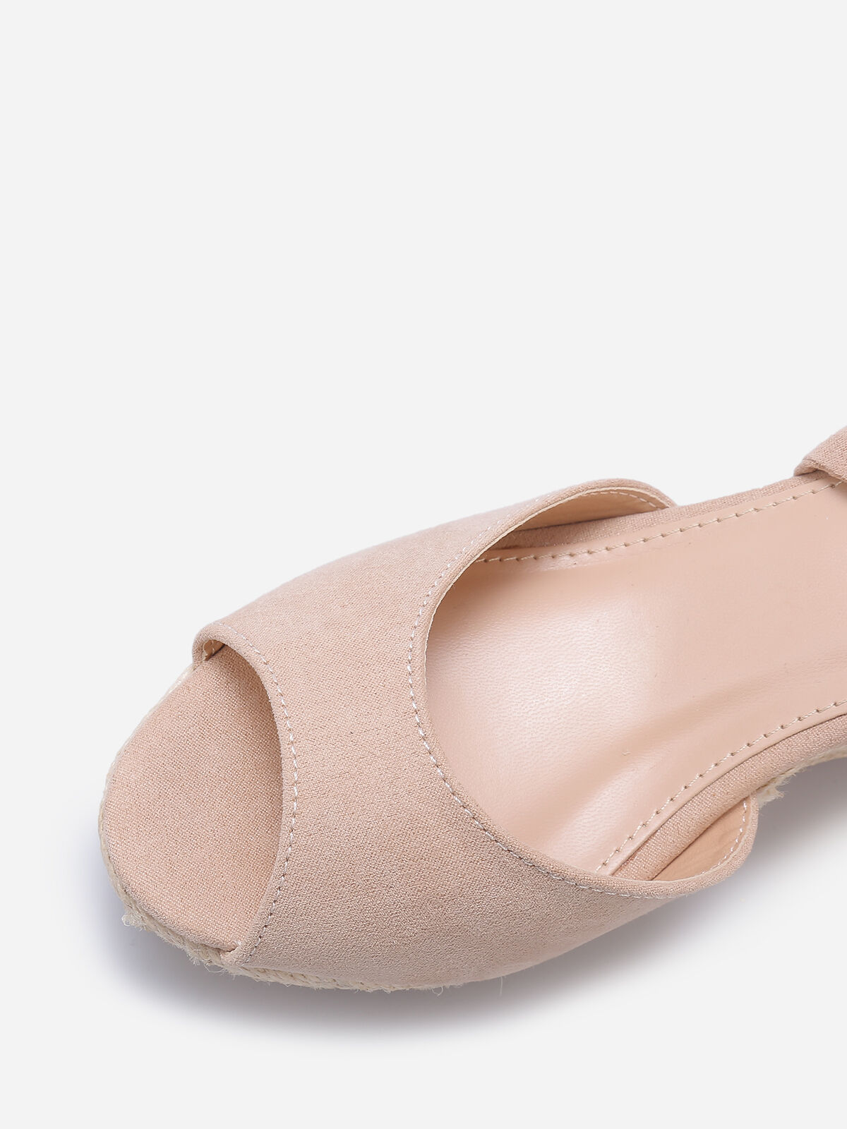 Sandales compensées en suédine à nouer- Beige