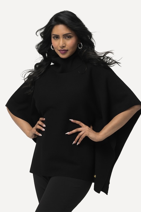 Poncho-Pullover, Oversized, Rollkragen, ärmellos