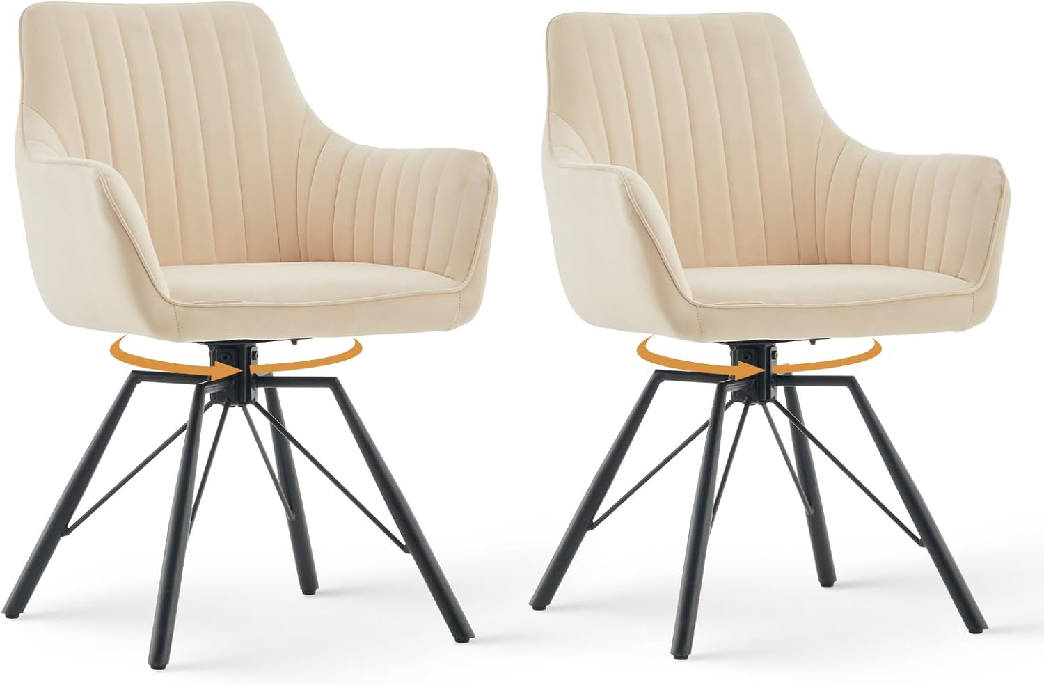CLIPOP Esszimmerstühle drehbar, Ergonomischer Stuhl Esszimmer, Sessel Wohnzimmer, Samt Drehstuhl, Küchenstuhl, Polsterstuhl mit Armlehnen (Beige, 2er Set)
