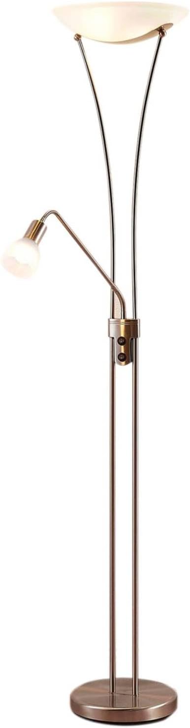Lindby Stehlampe, Deckenfluter verstellbarer Lesearm Standleuchte Glas Metall 2x E27 max. 15W und 1x E14 10W ohne Leuchtmittel Standlampe