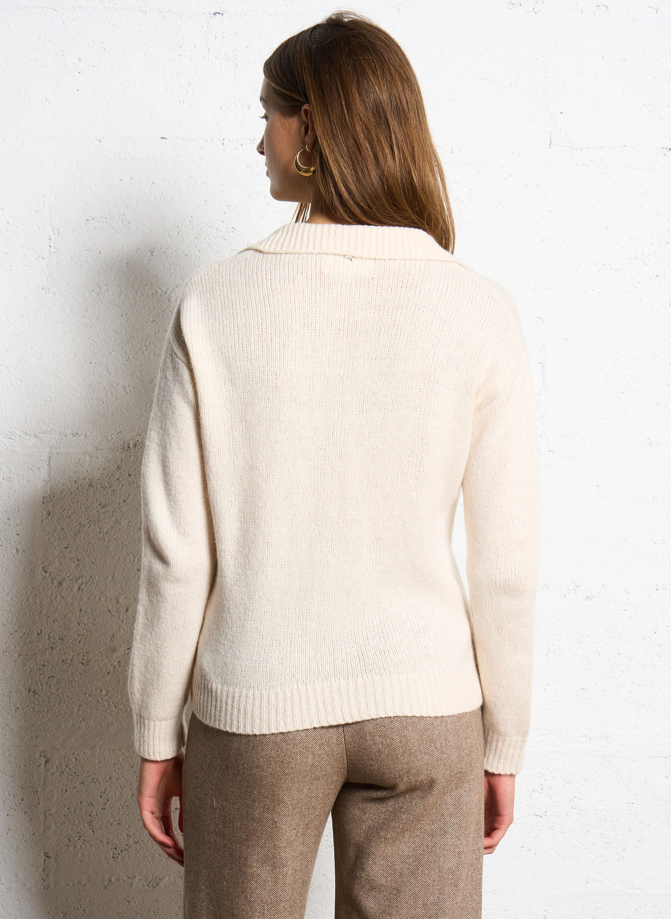 MALENA - Pull à col polo en maille | Blanc