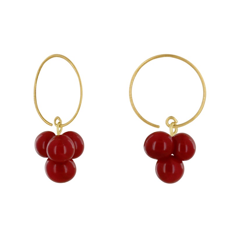 Boucles d'Oreilles Créoles Laiton et Bouquet de Perles de Verre