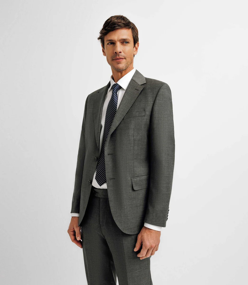 Costume 2 boutons en laine gris moyen