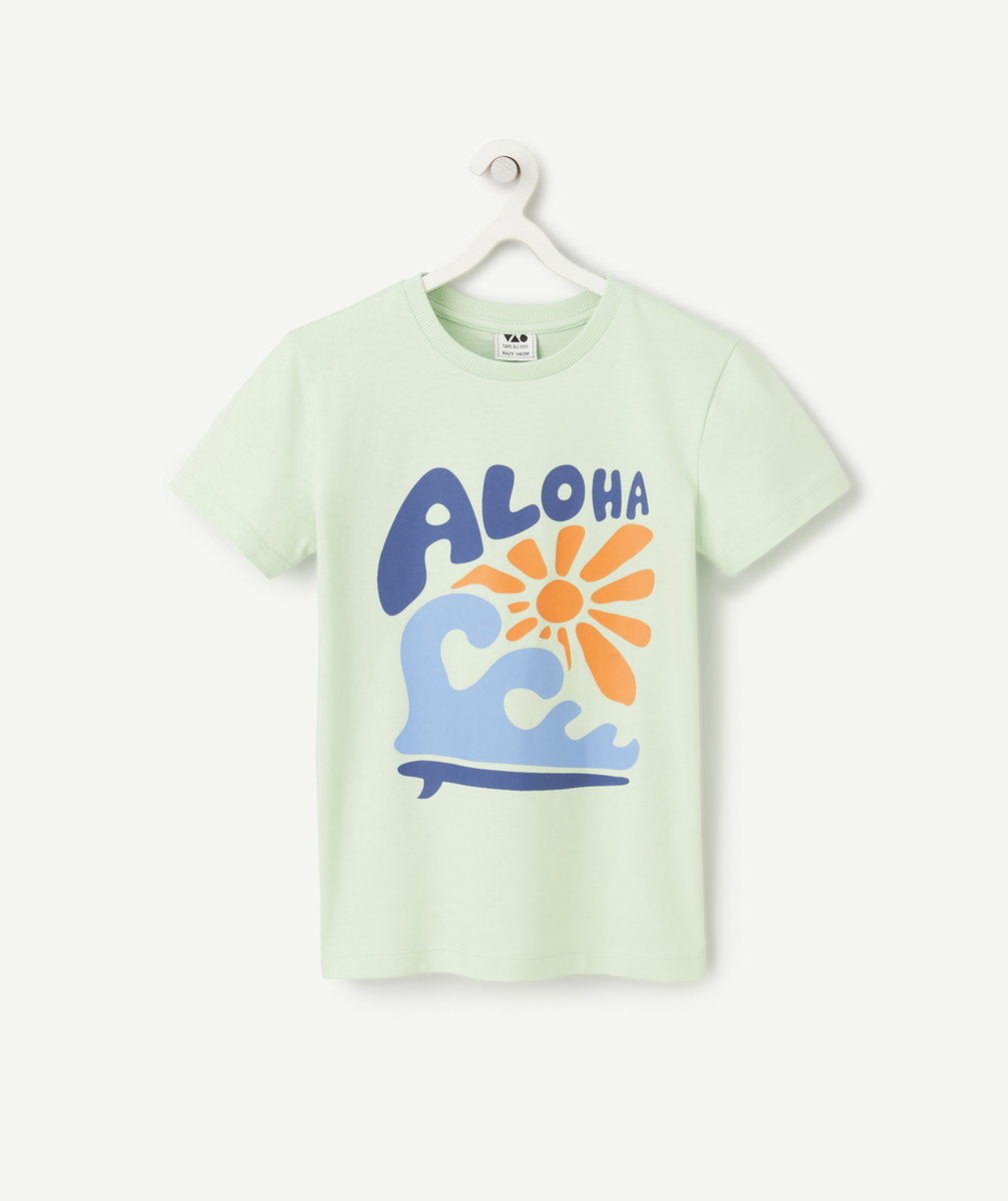 t-shirt manches courtes garçon en coton bio vert thème aloha