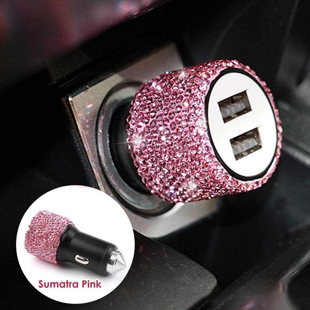(1.2m) 3in1 Glitzer USB A auf Lightning / Micro USB / USB C Nylon Ladekabel   Dual KFZ Ladegerät - Pink