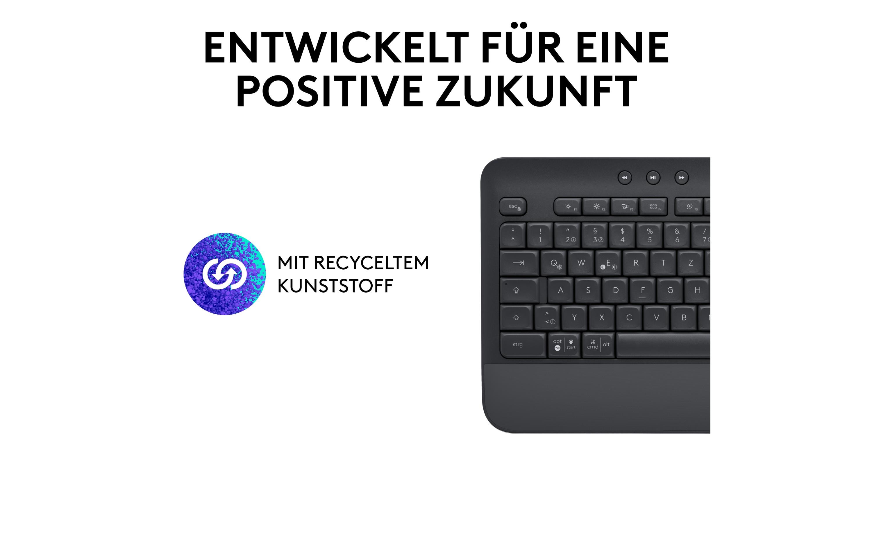 Tastatur Signature K650 GraphiteKabellose Komfort-Tastatur mit integrierter Soft-Touch-Handballenauflage