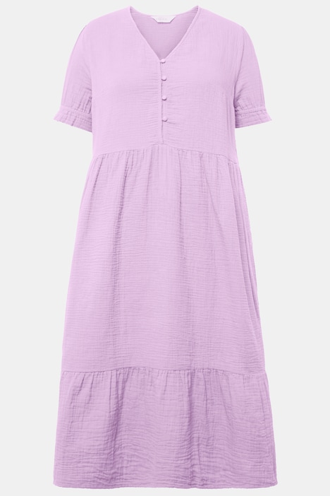 Musselin-Midikleid, A-Line, V-Ausschnitt, Halbarm