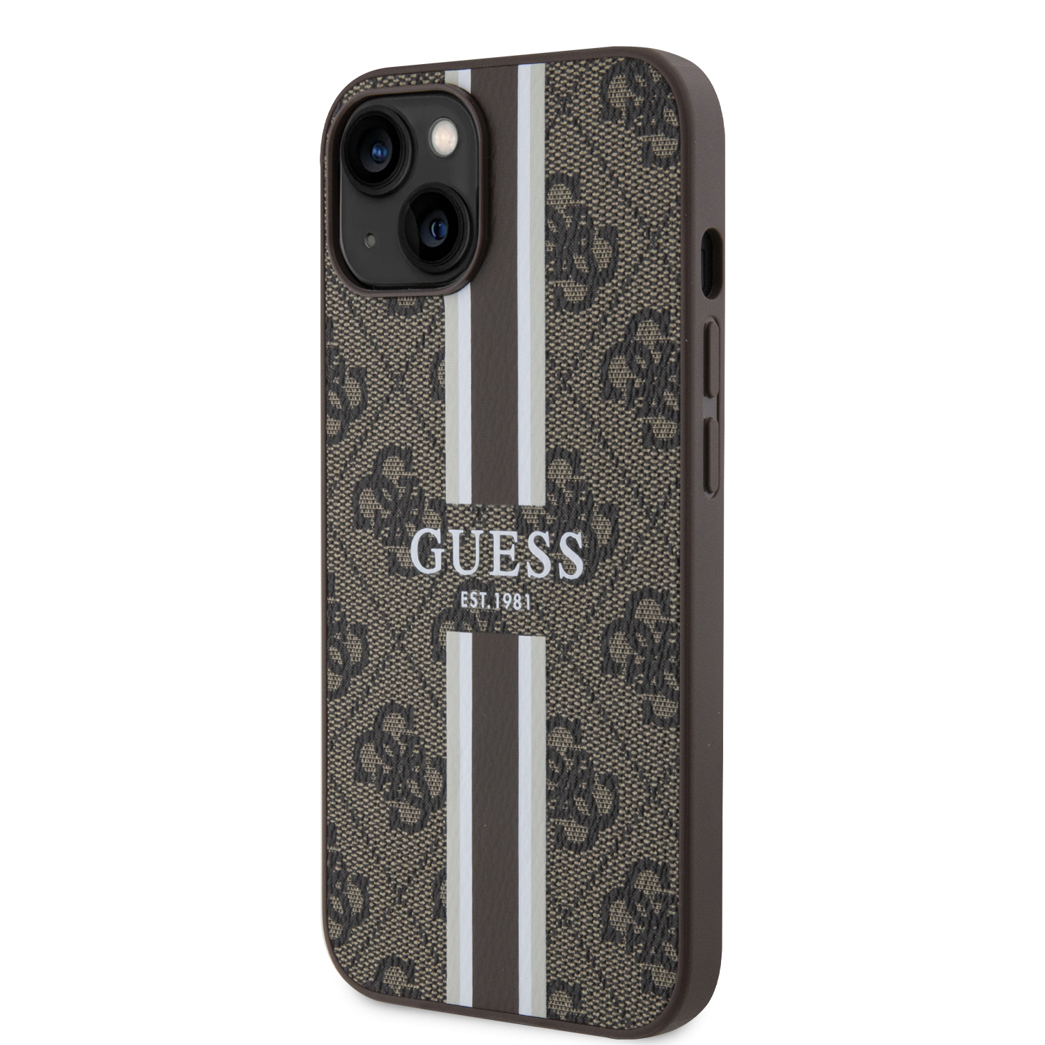 iPhone 14 MagSafe Leder Hardcase Hülle 4G Printed Stripes (GUHMP14SP4RPSW) - Braun