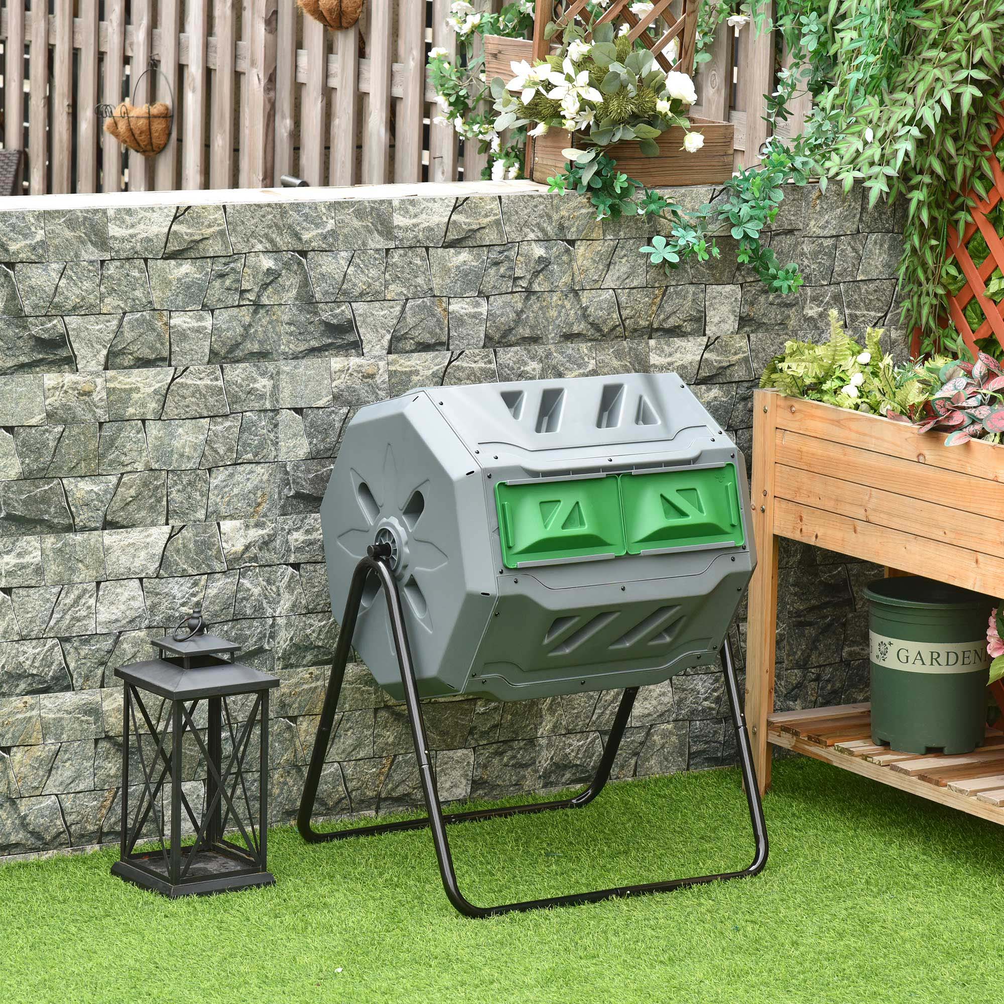 Compostor rotativo Outsunny cinza para jardim