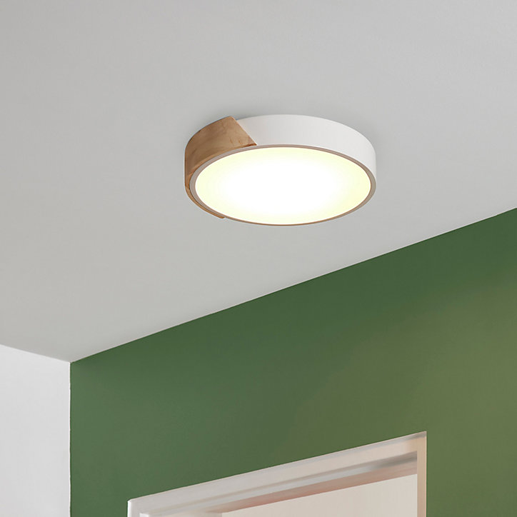 Plafonnier Otto LED intégrée IP20 2300lm 18W blanc chaud ∅30 x H.5cm Corep métal blanc et bois