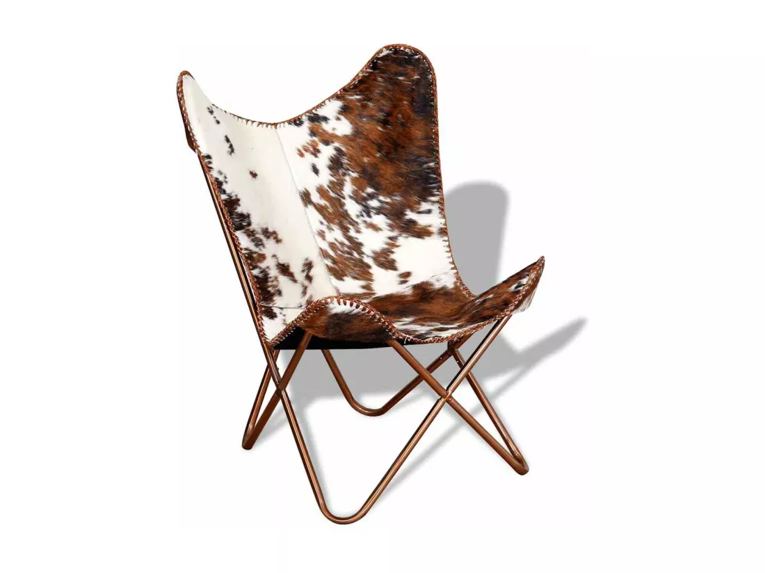 Chaise papillon marron et blanc cuir de vache