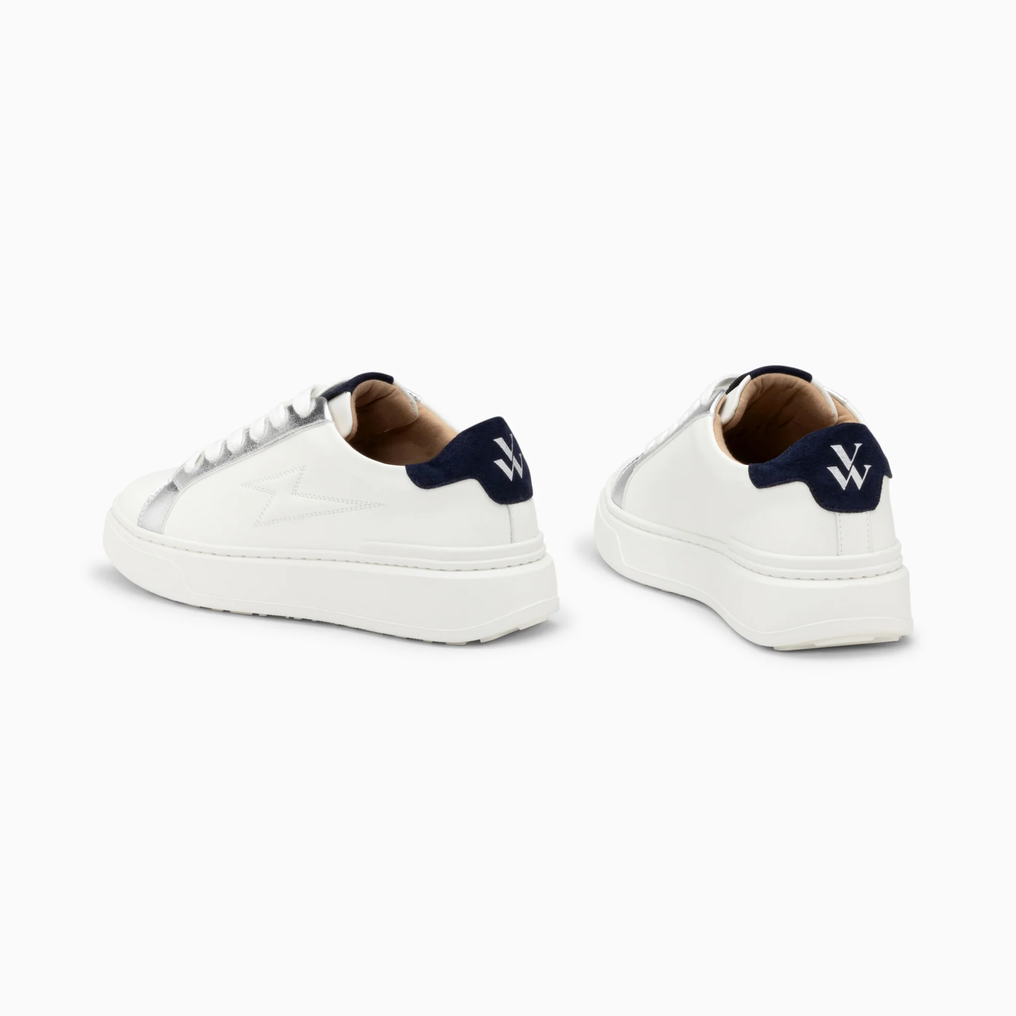Sneakers-Baskets éclair Romane blanc et bleu à lacets