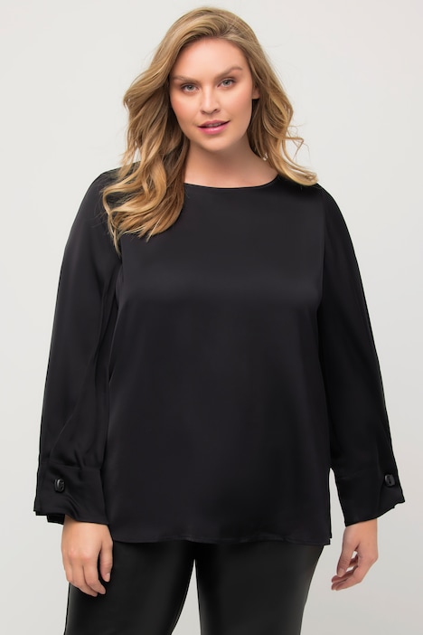 Shirtbluse, Ärmel-Zierfalten, Rundhals, Langarm