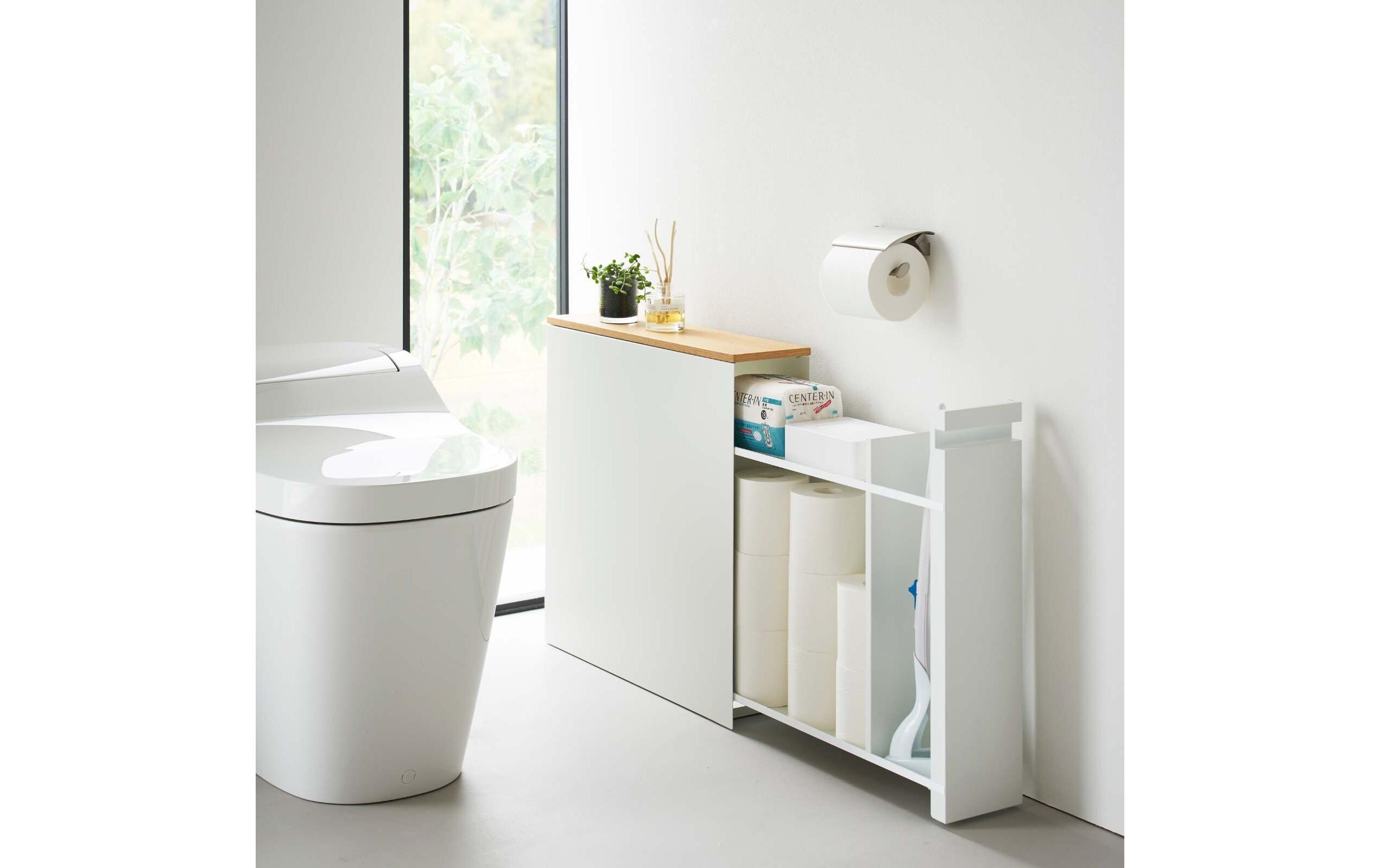 Badezimmerregal Tower 56 x 55 cm, Weiss<br>Auszieh-Regal mit Holzablage