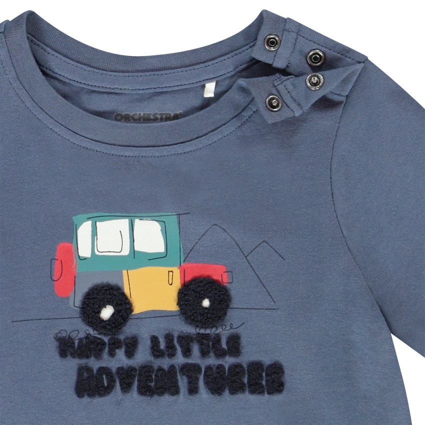 T-shirt manches longues en jersey avec broderie bouclette pour bébé garçon - Bleu moyen