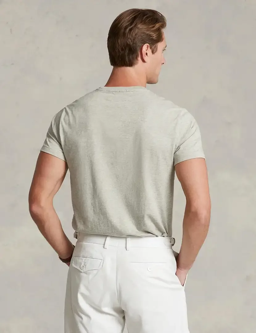 Slim Fit Gray T-Shirt with Blue Logo