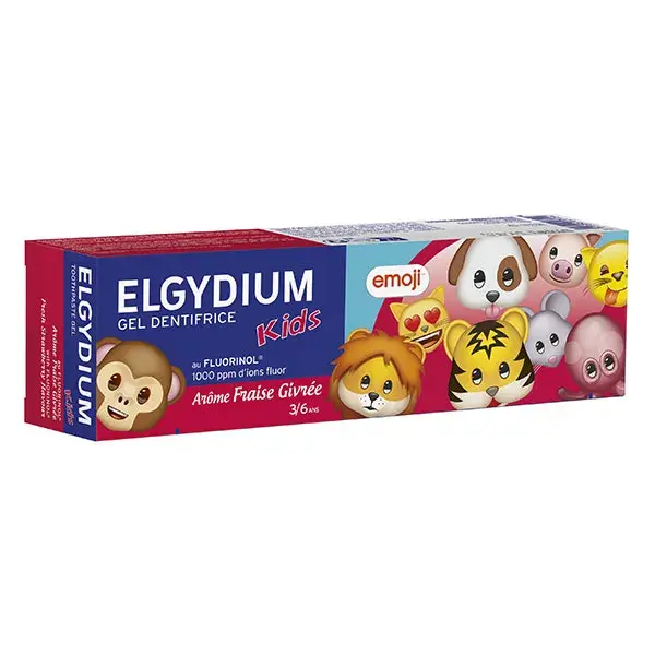 Pasta de dente infantil Elgydium Emoji, sabor morango gelado, 3 a 6 anos, tubo de 50ml