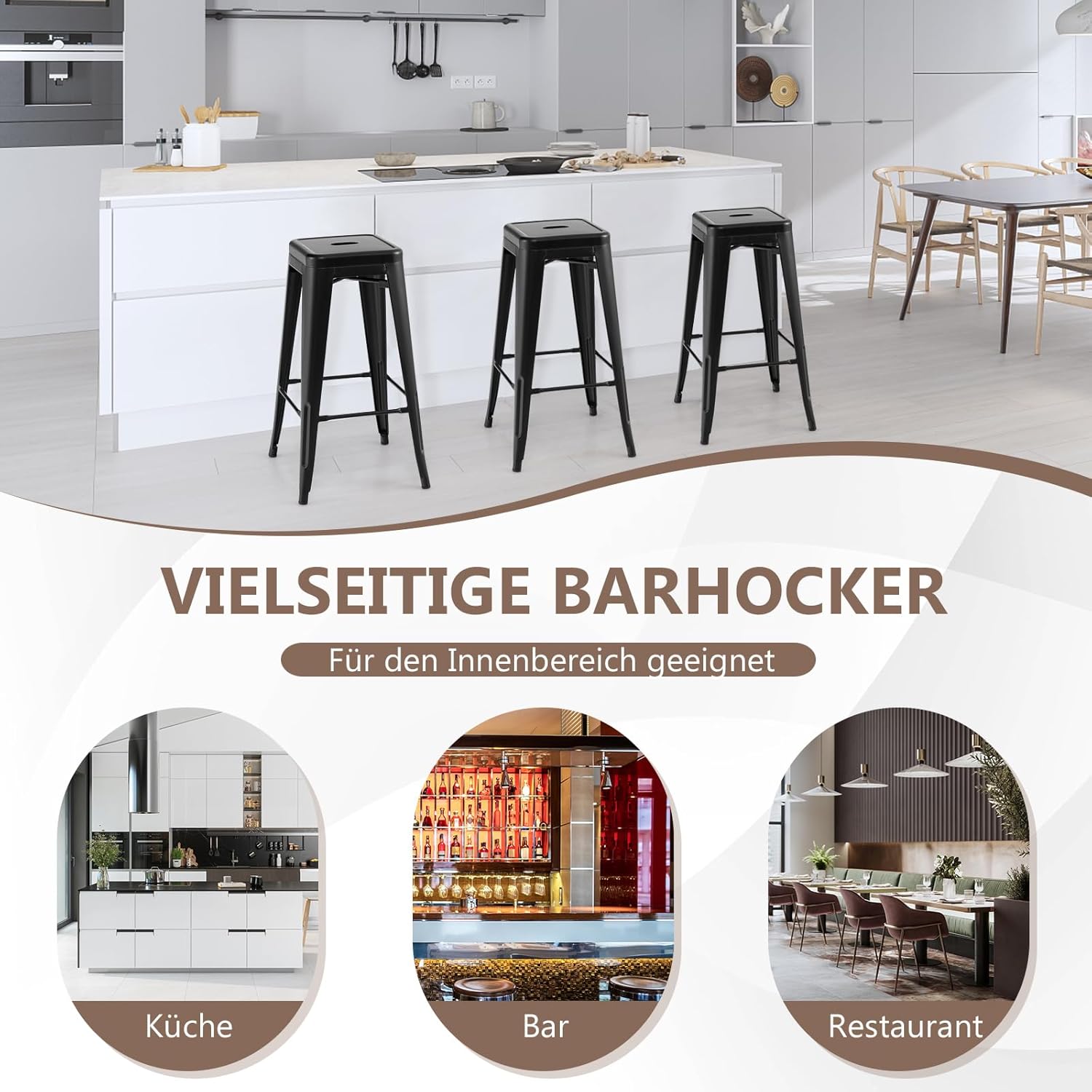 COSTWAY Barhocker 4er Set, Küchenhocker stapelbar, Tresenhocker mit Fußstütze, Bistrohocker bis 150kg belastbar, Sitzhocker, Hocker für Zuhause, Bistro und Esszimmer (Schwarz, Sitzhöhe 76cm)