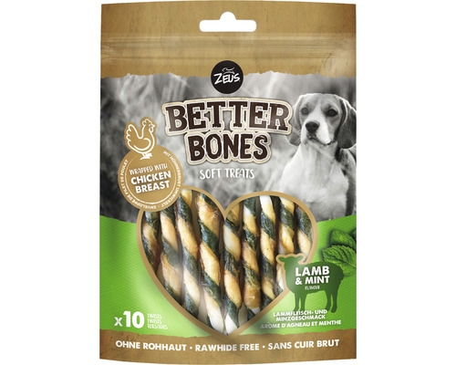Zeus BetterBones Twist Lam met Munt Hondensnack, 10 cm, 10 stuks, 114 g kauwspeeltje