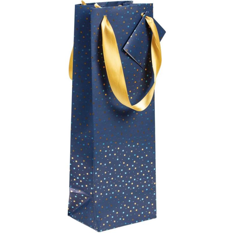 Premium sac bouteille étoiles, 12,5x9,5x38 cm - Bleu