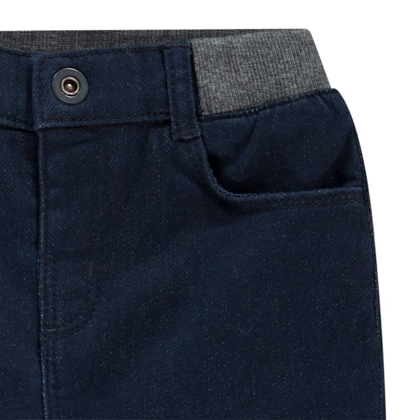 Pantalon en twill effet molleton uni avec ceinture rib pour bébé garçon - Bleu marine