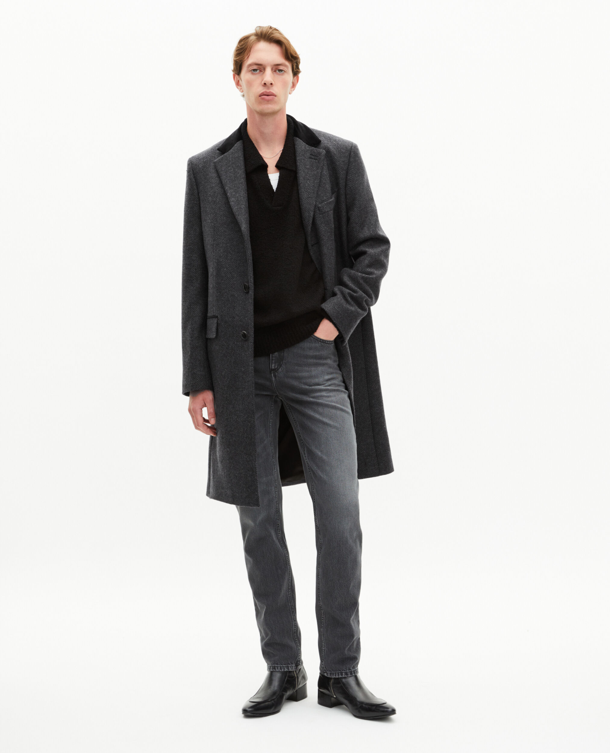 Manteau long en laine gris anthracite