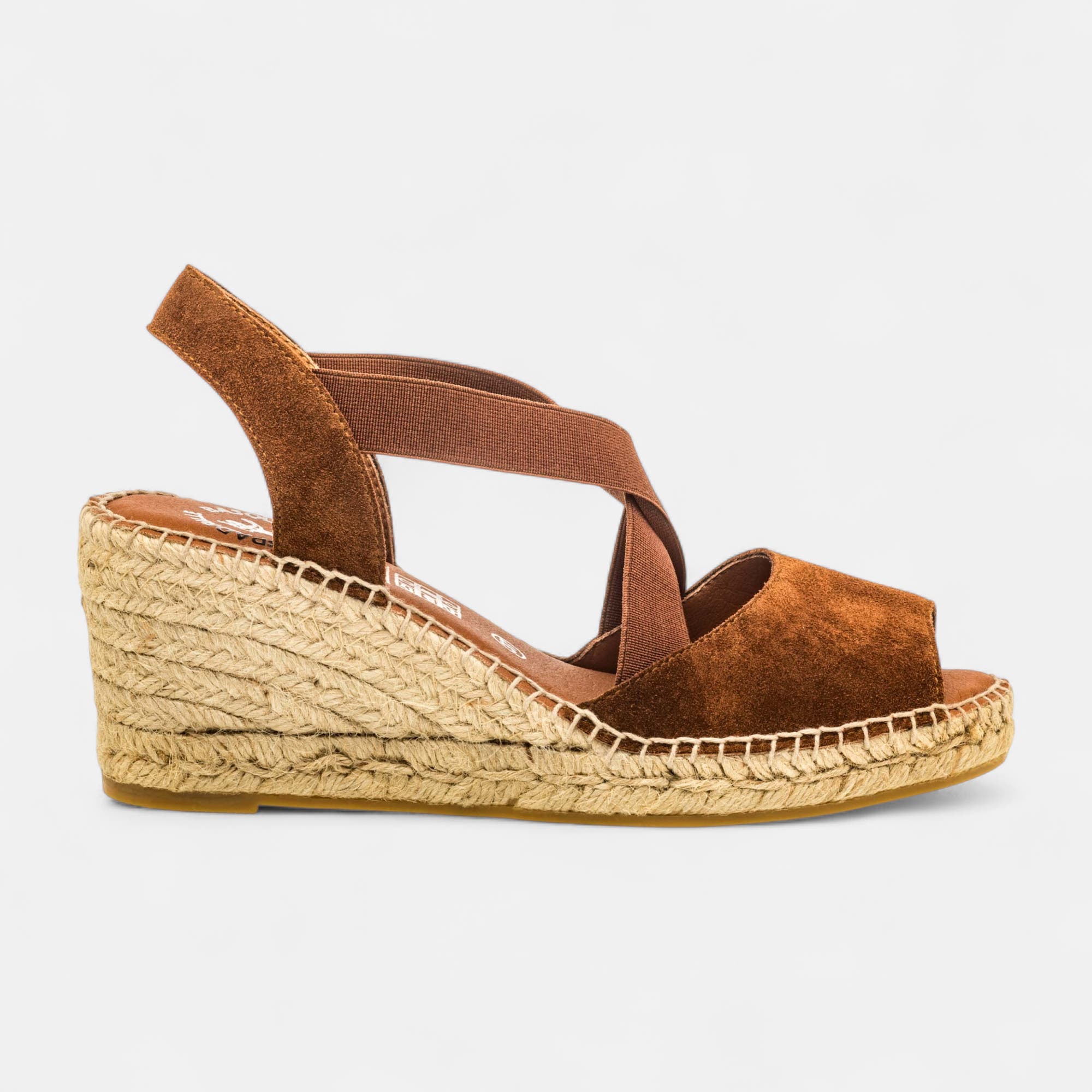 Espadrilles à talon compensé Femme en cuir marron