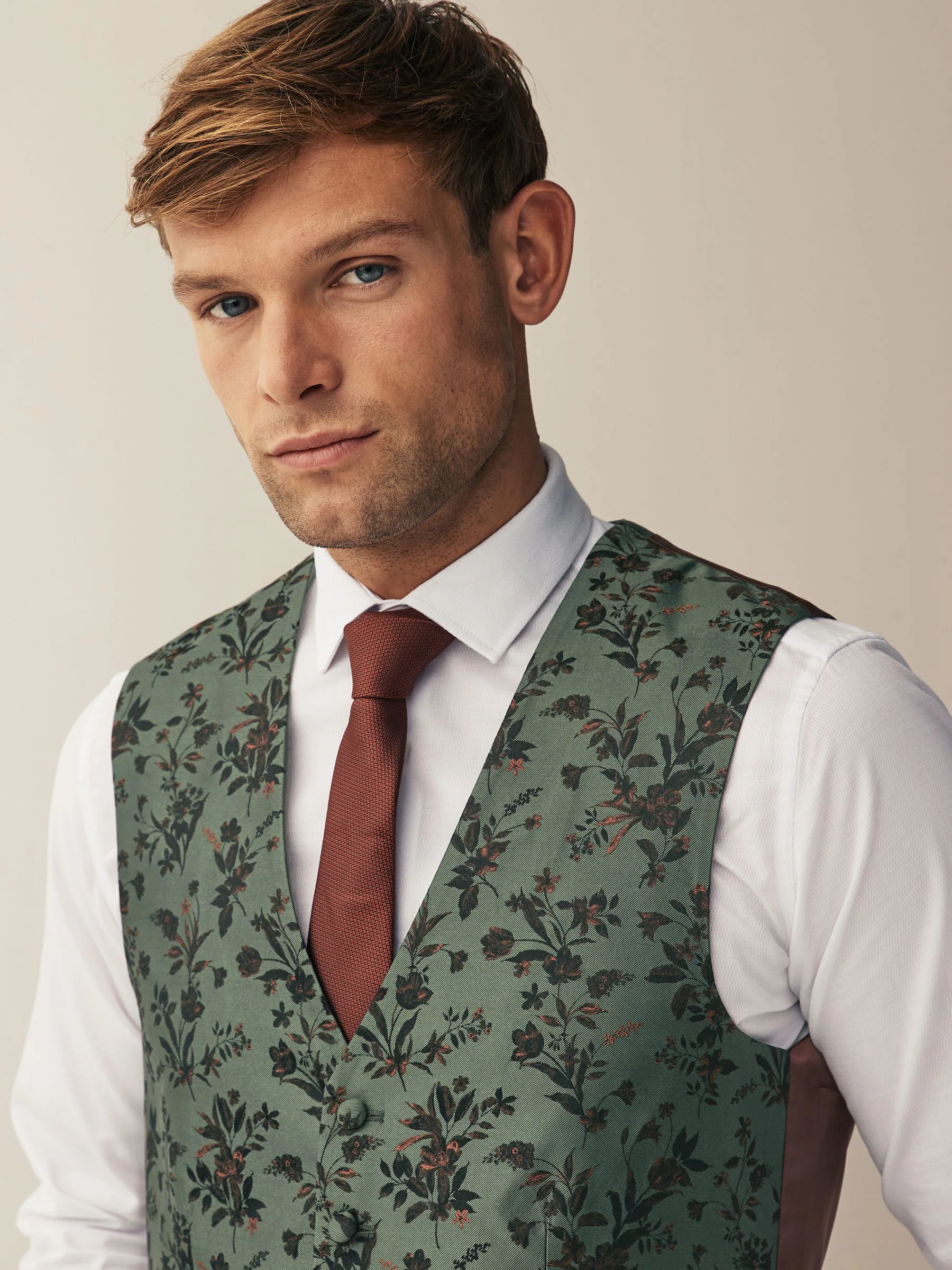 Bosgroen met bloemenprint - Regular fit gilet voor speciale gelegenheden