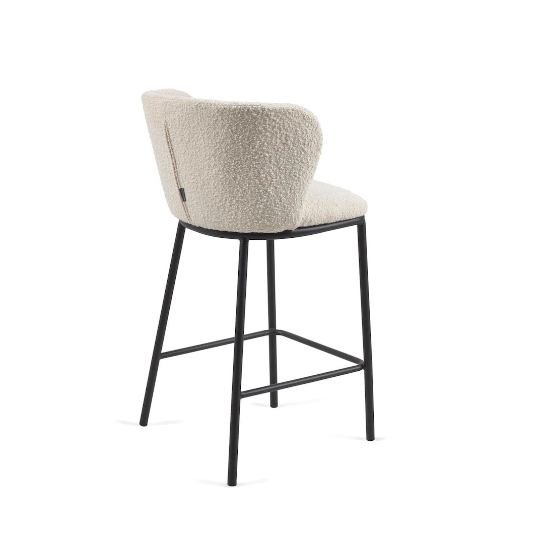 Kave Home Barhocker CISELIA Bouclé weiß/Metall schwarz