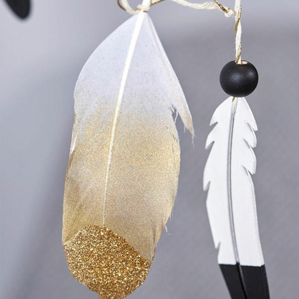 12 plumes dorées à paillettes