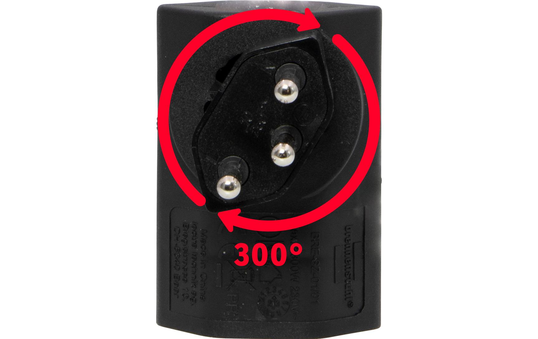 Flachstecker 1 x T13, 300° drehbar, flach, SchwarzStabiler, formschöner Winkeladapter aus hochbruchfestem Kunststoff