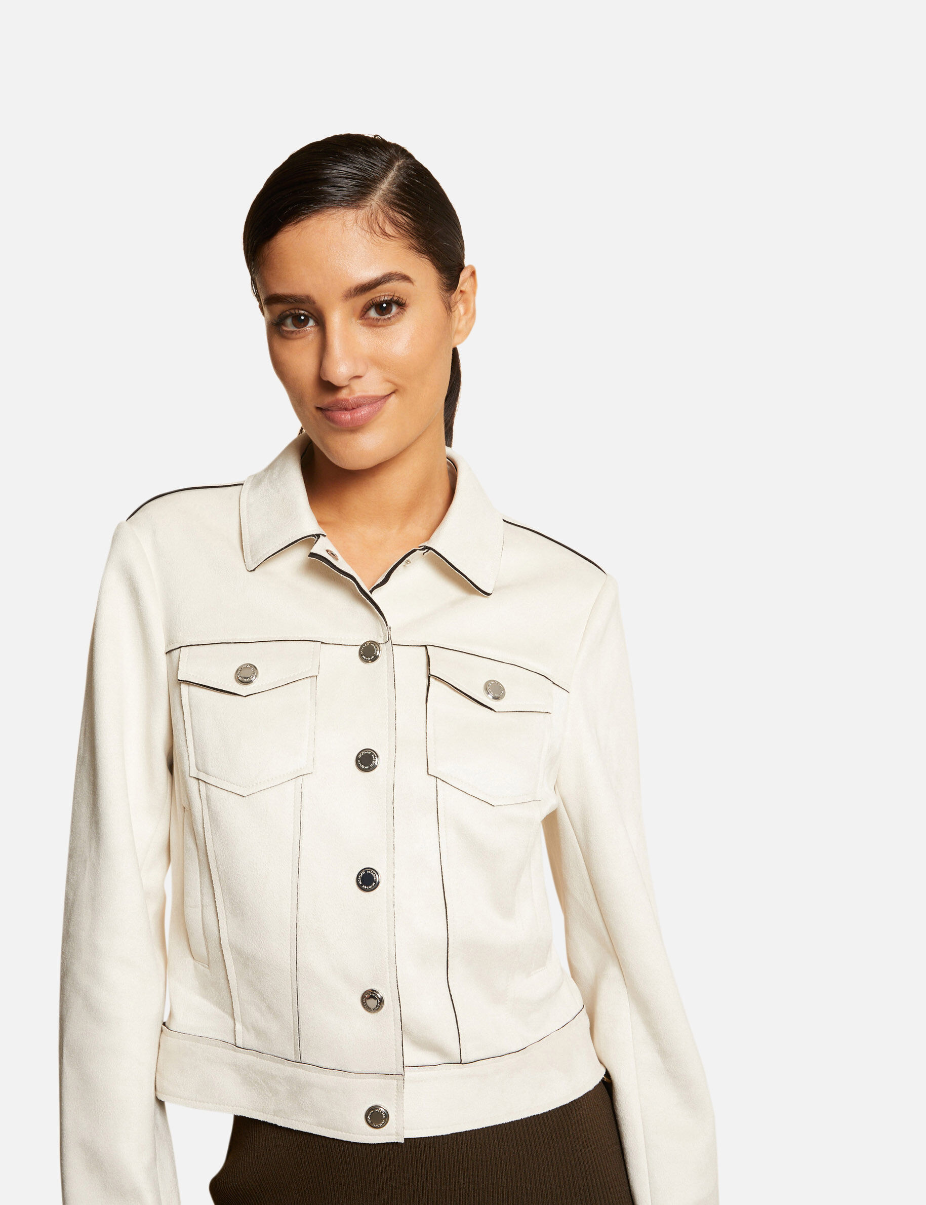 Blouson droit boutonné suédine ecru moyen femme - ecru_moyen