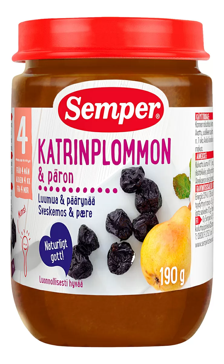 Semper Frugtpure m. Sveske, Pære og Æble 4 mdr. Ø - 190 g.