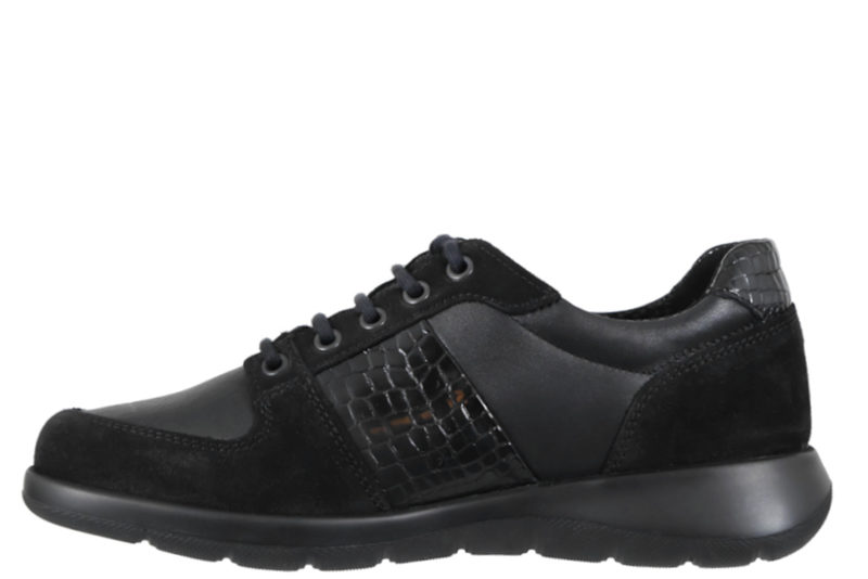 NEW FEET SKO I SORT TEKSTIL OG RUSKIND