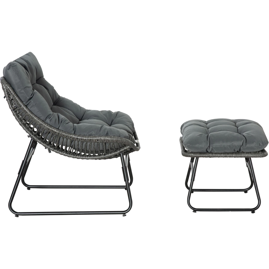 Outsunny Rattansessel-Set mit Fußhocker grau