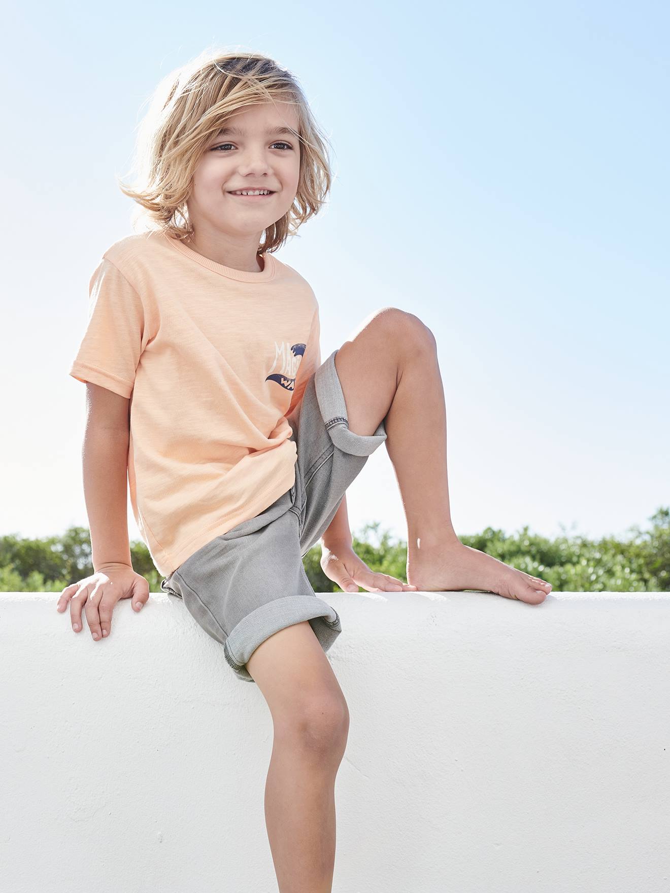 Bermuda jeans azul-escura lisa para meninos