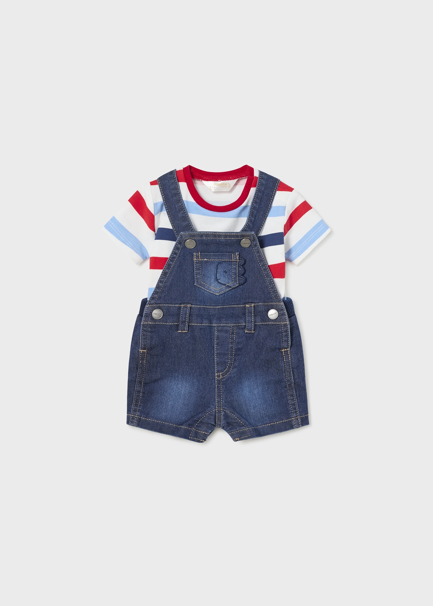 Jardineira jeans com camiseta de algodão para recém-nascido