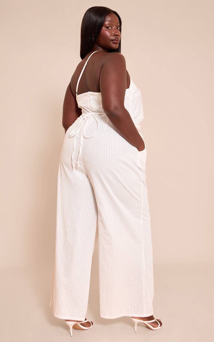 Blanc Combinaison Asymétrique À Rayures Fines Tissées Grande Taille