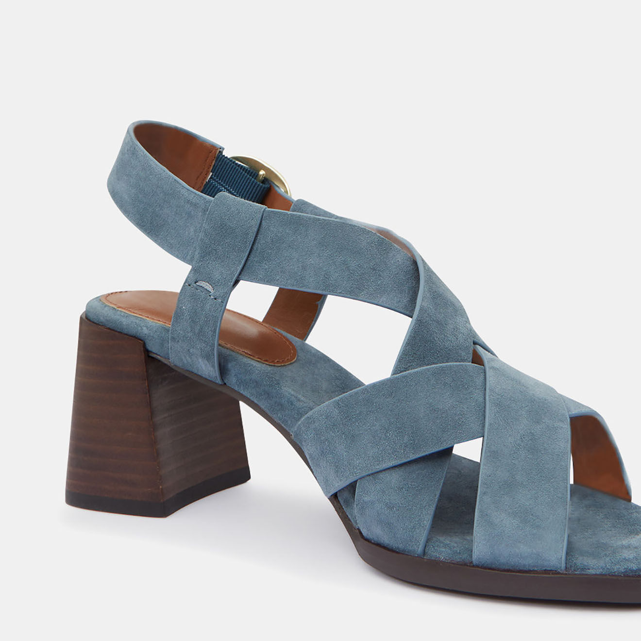 Galeries Lafayette Sandales à talon en Cuir bleu jean - Talon 7 cm