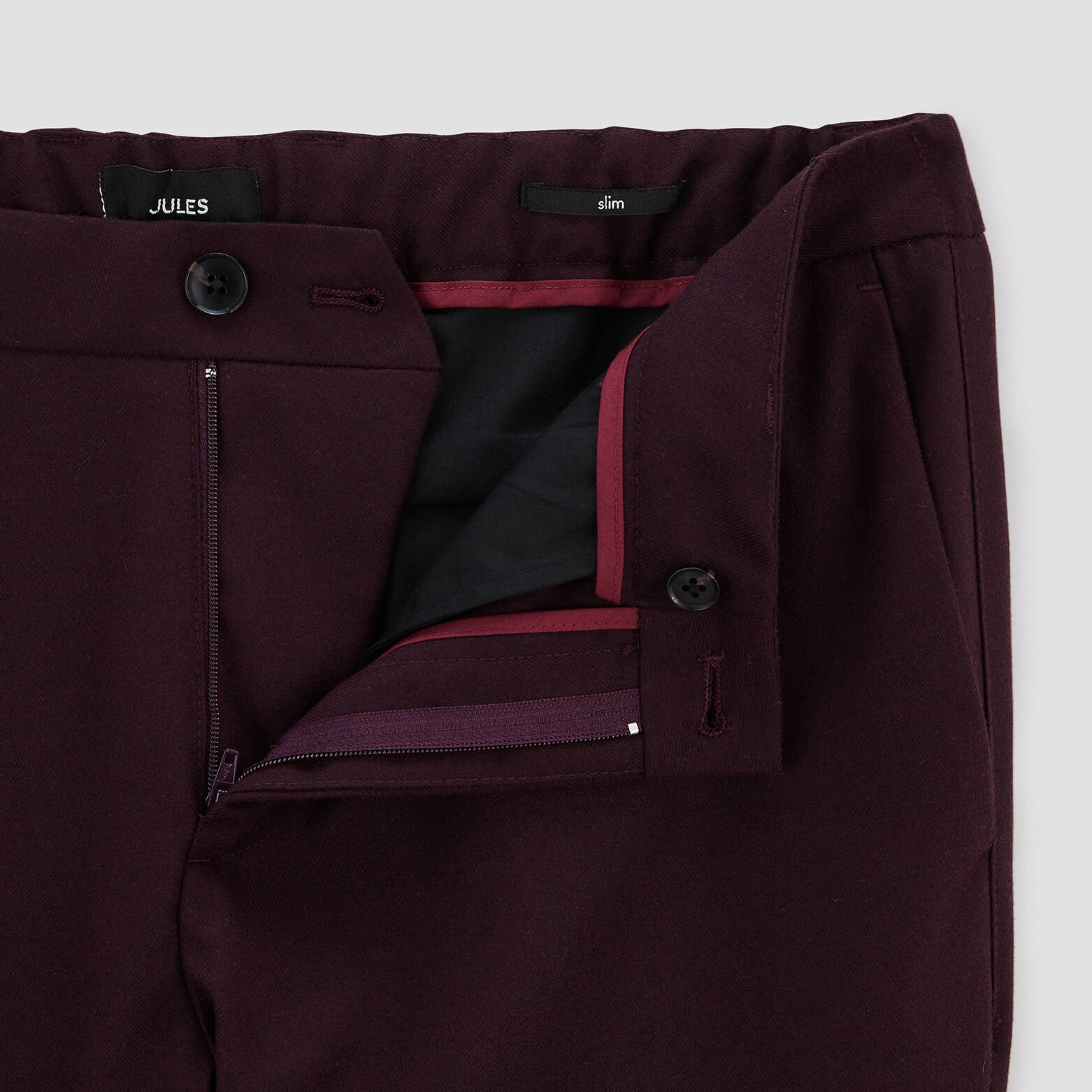 Pantalon chino slim effet flanelle Bordeaux