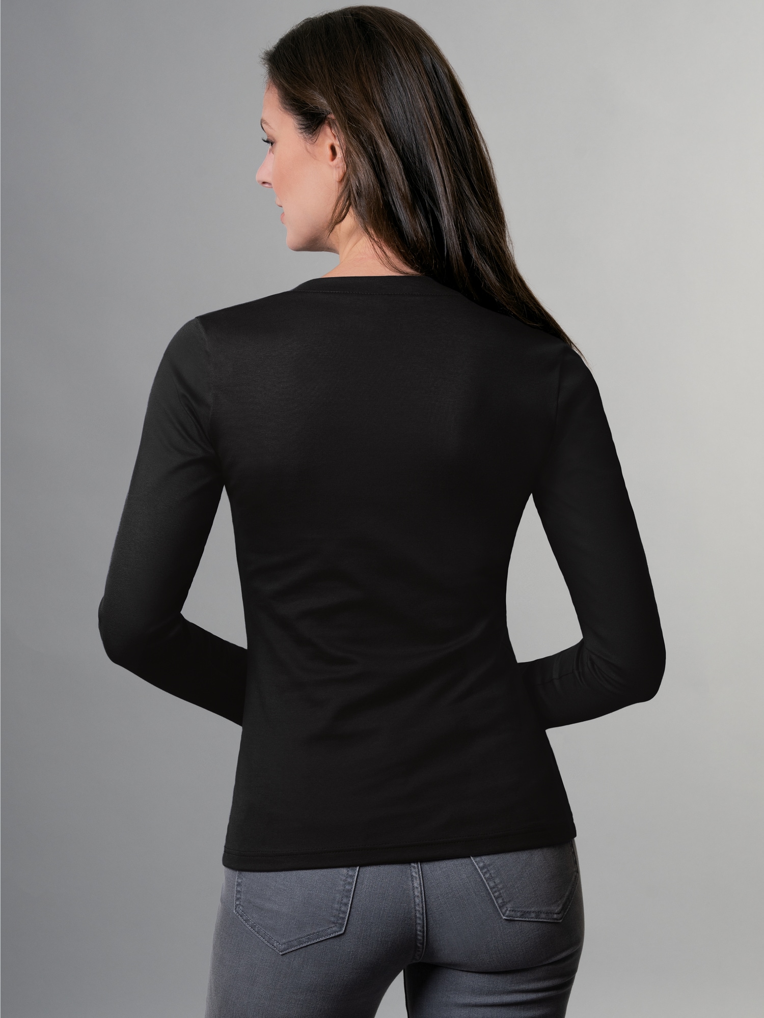 Langarmshirt mit V-Ausschnitt Schwarz