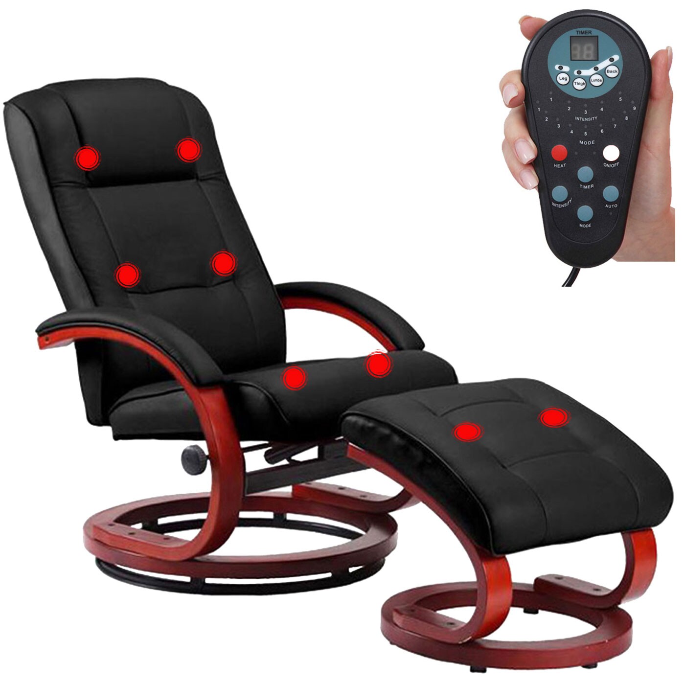 Relaxsessel mit Hocker und Massagefunktion Kunstleder, schwarz