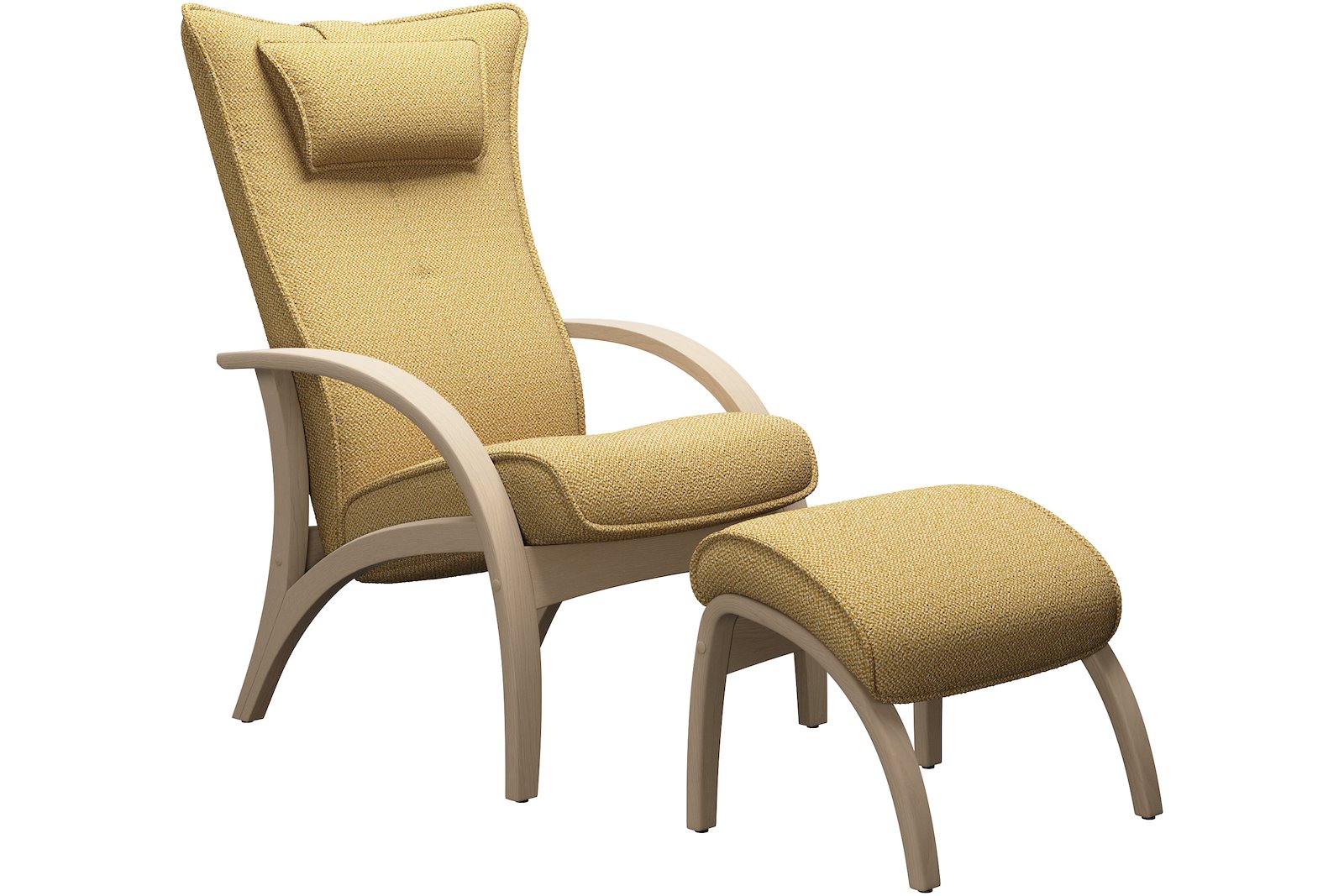 Delta Adventure lenestol med krakk Tekstil Uno Yellow med ben i hvitoljet eik
