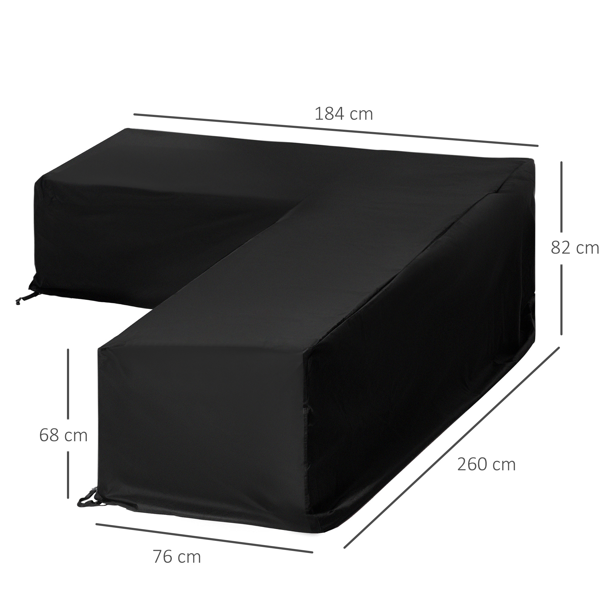 Capa protetora para móveis de jardim em formato de L da Outsunny, capa para sofá externo com fivelas de ajuste, tecido Oxford 600D impermeável, 260x76x82 cm, preta.