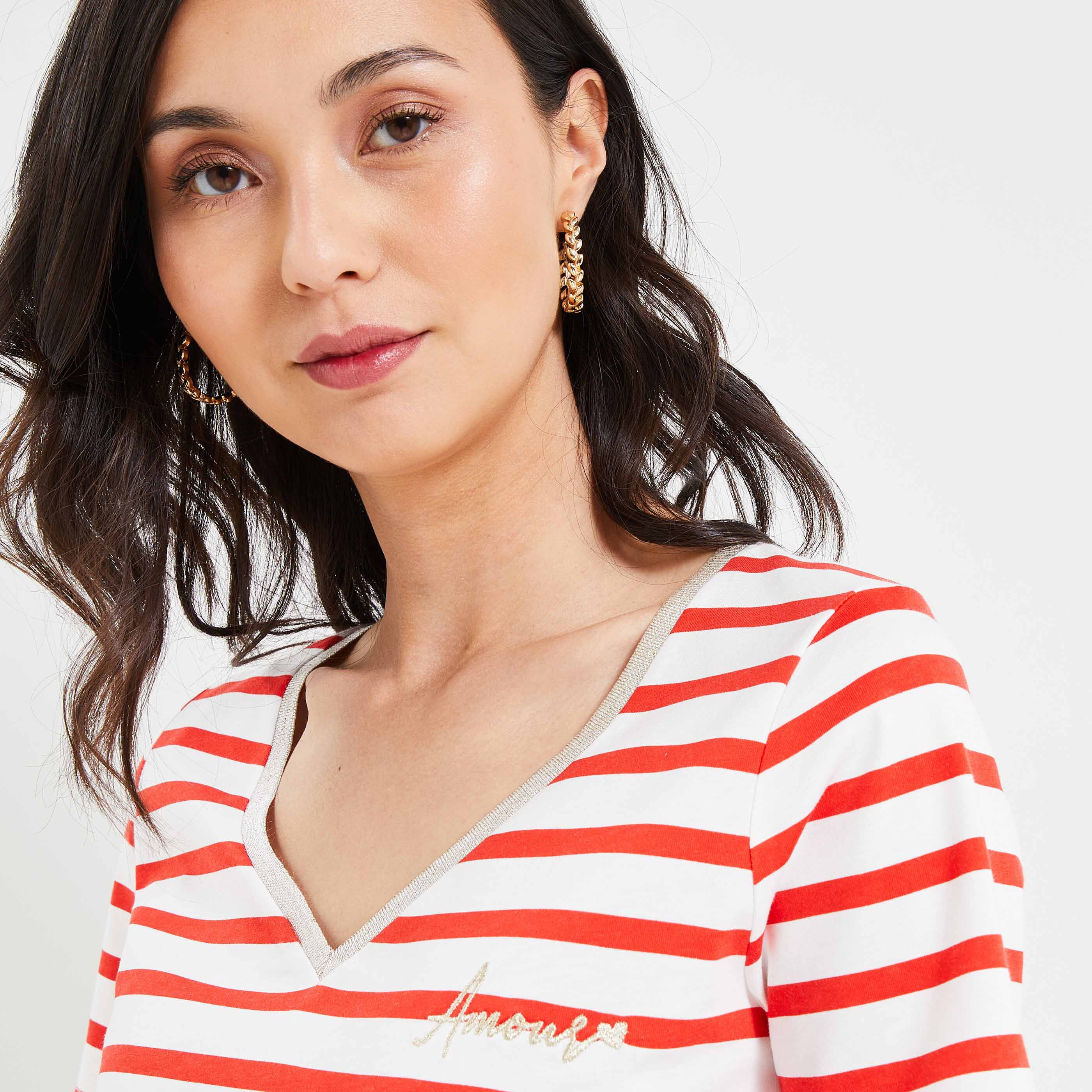 Tshirt rayé femme - ROUGE